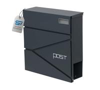SCHARTEC® Designer Letter Box SPB-3 Anthracite with Newspaper Compartment Modern & Large Wall-Mounted Letterbox Postbox