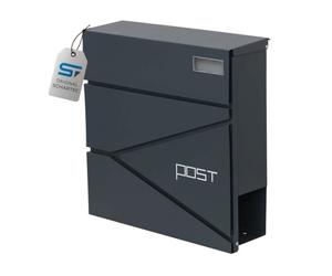 SCHARTEC® Designer Letter Box SPB-3 Anthracite with Newspaper Compartment Modern & Large Wall-Mounted Letterbox Postbox