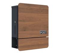 SCHARTEC Letter Box SPB-5 Dark Wood Design with Newspaper Compartment Modern & Large Wall Letter Box Postbox