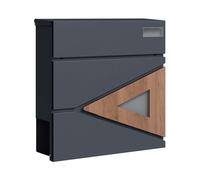 SCHARTEC Letter Box SPB-8 Anthracite with Wooden Design and Newspaper Compartment Modern & Large Wall Letter Box Postbox