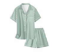 Schbbbta Girls Womens Satin Pajamas, Pjs Set Silk Nightwear 2 Pcs Button-Down Sleepwear for Kids, Gift for Mommy and Me, Green Strip, XS