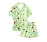 Schbbbta Girls & Womens Satin Pajamas Set, Silk Button-Down Sleepwear 2 Piece Nightwear, 3 Years - Women XXL, Green Avocado, S