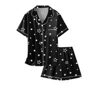 Schbbbta Silk Pajamas Set for Girls Women 2 Pcs 3 Years XXL, Black Star, 13-14 Years