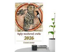 Schedule Planner, 2026 Monthly Organizer, Medieval Owl Artwork, Decor for Study Apartment Home, Gift Idea for Family Friends Students, Office & School Supplies, Easy Design