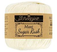 Scheepjes Maxi Sugar Rush 100% Mercerised Cotton Lace Weight Yarn Thread - 50g Ball (280m) - for Crochet, Tatting & Fine Lacework (130 Old Lace)