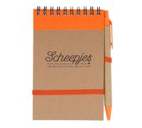 Scheepjes - Scheepjes Recycled Paper Cardboard (A6-Format) Orange Accent Spiral Binding Notebook with Matching Pen - 1 Set