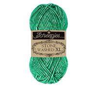 Scheepjes Stone Washed XL Aran Weight Yarn 50g | 70% Cotton 30% Acrylic Blend | Super Soft Heathered Yarn for Knitting, Crochet & Amigurumi Projects (865 Malachite)