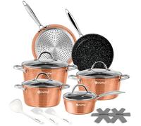 Scheffler Induction 15-Piece Cookware Set - Pots and Pans with Glass Lids, Stainless Steel Handles, Suitable for Induction Cookers, Copper Base (HL-21PS101)
