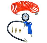 Scheppach Compressor Accessory Set, 5-Piece Compressed Air Tool, Tyre Inflation Gauge with Rubberised Pressure Gauge and Air Drain Valve, 5 m Spiral Hose, 3 Attachment Nozzles, 7906100724