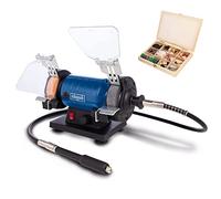 Scheppach Double Grinding Wheel HG35 | 120W | with Flexible Shaft | K120 Grinding Wheel and Polishing Disc K400 Ø75 mm | Spark Arrester & Part Holder | Box of 103 Accessories Included
