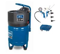 Scheppach HC24V Vertical Air Compressor 24L 1500W Oil Free 10 Bar Air Tools | Space-saving Upright Compressor, 180l/min for Tyre Inflation, Spray Painting and Nailing, with 8m Spiral Hose and Regulator