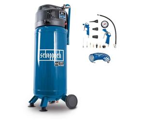 Scheppach HC51V Air Compressor, 1500W Oil-Free, 50L Tank, 10 Bar, 220L/min, 8m Hose & 13pc Accessories