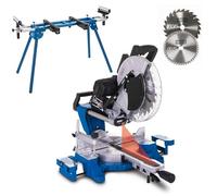 Scheppach HM140L 12" Sliding Mitre Saw & UMF2000 Tool Stand, 305mm Blade, 2000W, 330mm Cross Cut, 45° Bevel, 2 TCT Blades 24T/48T, Wood DIY Workshop
