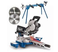 Scheppach HM216L 8" Sliding Mitre Saw & UMF1600 Tool Stand, 216mm Blade, 2000W, 340mm Cross Cut, 45° Bevel, 2 TCT Blades 24T/48T, Wood DIY Workshop