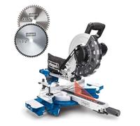 Scheppach HM254 10" Sliding Mitre Saw, 2000W, 255mm Blade, 340mm Cross Cut, 45° Bevel, Laser Guide, 2 x 48T 60T TCT Blades for Wood, Plastic & DIY