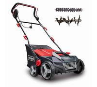Scheppach SC38 Electric Lawn Scarifier and Aerator, 1600W, 38cm, 45L | Electric lawn rake with interchangeable rollers, five depth settings, a 45L collector and foldable handle