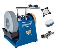Scheppach Tiger 2500 Wet Bench Grinder | Ø250mm Corundum Whetstone | 200W | Leather Honing Wheel | Universal Grinding Jig & Angle Gauge | for Workshop Tools & DIY