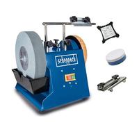 Scheppach Tiger 2500 Wet Bench Grinder, 200W, 250mm Whetstone, Leather Honing Wheel, Inc. Universal Jig & Angle Gauge, Workshop & DIY Sharpener