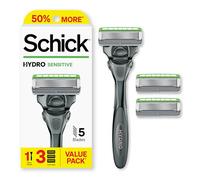 Schick Hydro Sensitive Razor, 1 Razor Handle and 3 Cartridges | Razors for Men Sensitive Skin, 5 Blade Razor Men, Men's Razors for Shaving, Razor Blades for Men, 1 Handle with 3 Razor Blades Refills