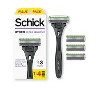 SCHICK Hydro Slim Sensitive Razor for Men - Slim Head Razor with 4 Blades, Resin Handle, Gray, 1 Count (Pack of 1)