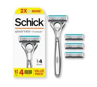 SCHICK Quattro Titanium Razor, 4 Blade Men's Razor, Multicolor, 1 Handle with 4 Refills