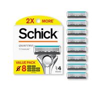 SCHICK Quattro Titanium Razor Refills, 8ct | 4 Blade Razor Heads, Multicolor, Men's Razors, Shaving Blades for Men