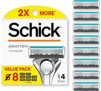 SCHICK Quattro Titanium Razor Refills, 8ct | 4 Blade Razor Heads, Multicolor, Men's Razors, Shaving Blades for Men