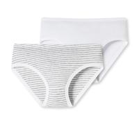 Schiesser Girls Panties 2 Pack - Underwear, Hipster, Fine Rib White/Grey 98
