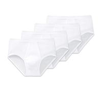 Schiesser Men Classic Briefs With Fly, 4-Pack, White, 100% Cotton