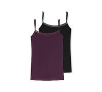 Schiesser Women's 2 Pack Spaghetti Top Vest Organic Cotton with Lace Cotton Lace Underwear, Black/Plume, 46, Schwarz/Plume, 20
