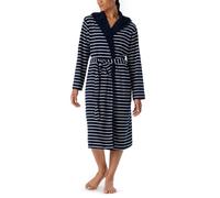 Schiesser Women's Hooded Terry Towelling Bathrobe 110 cm Length Cotton Patterned, navy_181535, M