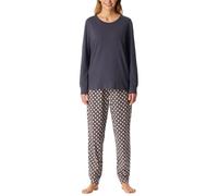 Schiesser Women's Long Pyjamas with Cuffs Cotton Nightwear Pyjama Set, Graphite_181987, 10