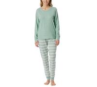 Schiesser Women's Schlafanzug Lang mit Bündchen Baumwolle-Nightwear Pajama Set, Green-Mel_181746, 22
