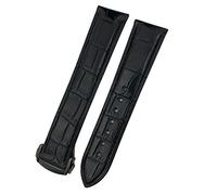 SCHIK 18mm 19mm 20mm 21mm 22mm Crocodile Cowhide Watch Band for Omega Seamaster 300 Speedmaster DE VILLE AT150 Bracelet(Black Black,21mm)