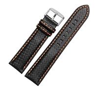 SCHIK 18mm 20mm 21mm 22mm 23mm Orange Stitching carbon Fiber mens black red genuine leather with silver clasp watchband strap(Black orange,21mm)