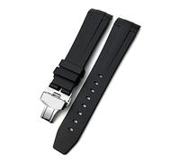SCHIK 19mm 20mm 21mm Rubber Silicone Watchband Fit， For Longines Conquest HydroConquest L3 Waterproof Watch Strap Pin/Folding buckle(Black Folding Buckle,21mm)
