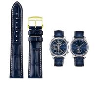 SCHIK 19mm 20mm 21mm Watch Band Cowhide Leather Butterfly Buckle watchband，For Masters Collection L3 L4 L2.628/L2.673 Series Replacement Watch Strap(Blue gold pin,20mm)