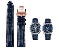 SCHIK 19mm 20mm 21mm Watch Band Cowhide Leather Butterfly Buckle watchband，For Masters Collection L3 L4 L2.628/L2.673 Series Replacement Watch Strap(Blue Rose gold pin,19mm)