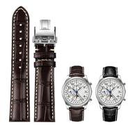 SCHIK 19mm 20mm 21mm Watch Band Cowhide Leather Butterfly Buckle watchband，For Masters Collection L3 L4 L2.628/L2.673 Series Replacement Watch Strap(Brown silver Folding,20mm)