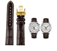 SCHIK 19mm 20mm 21mm Watch Band Cowhide Leather Butterfly Buckle watchband，For Masters Collection L3 L4 L2.628/L2.673 Series Replacement Watch Strap(Brown gold Folding,19mm)