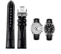 SCHIK 19mm 20mm 21mm Watch Band Cowhide Leather Butterfly Buckle watchband，For Masters Collection L3 L4 L2.628/L2.673 Series Replacement Watch Strap(Black silver Folding,19mm)