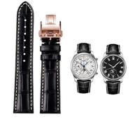 SCHIK 19mm 20mm 21mm Watch Band Cowhide Leather Butterfly Buckle watchband，For Masters Collection L3 L4 L2.628/L2.673 Series Replacement Watch Strap(Black RG Folding,21mm)