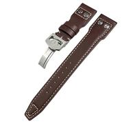 SCHIK 20mm 21mm 22mm Real Leather Rivets Watchband Fit For IWC SPITFIRE Big Pilot's Watch IW5009 Cowhide Strap(Brown white plain 2,20mm)