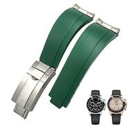 SCHIK 20mm 21mm Rubber Short Buckle Watchband Fit For Rolex Daytona Submariner Role OYSTERFLEX Yacht Master Small Wrist Silicone Strap(Green Buckle Link,20mm)