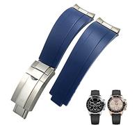 SCHIK 20mm 21mm Rubber Short Buckle Watchband Fit For Rolex Daytona Submariner Role OYSTERFLEX Yacht Master Small Wrist Silicone Strap(Blue Buckle Link,21mm)