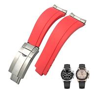 SCHIK 20mm 21mm Rubber Short Buckle Watchband Fit For Rolex Daytona Submariner Role OYSTERFLEX Yacht Master Small Wrist Silicone Strap(Red Buckle Link,21mm)