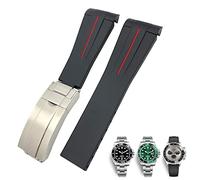 SCHIK 20mm 21mm Rubber Watch Strap Fit for Submariner Rolex Daytona GMT Seiko Hamilton Curved end Sport Watchband(Black Red,21mm)