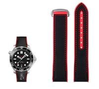 SCHIK 20mm 22mm Nylon Rubber Watchband for Omega SEAMASTER Planet Ocean Men Deployant Clasp Strap Watch Accessorie Silicone Watch (Color : Black red Silver, Size : 22mm)