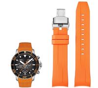 SCHIK 22mm Silicone Watch Bands For Tissot T120417 T120407 Quartz Dial Rubber Sport Men Watch Strap Watchband Waterproof(Orange silver)