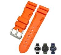 SCHIK 26mm 24mm Nature Rubber Watchband Fit for Panerai PAM Silicone Red Blue Watch Strap Waterproof Bracelets Tools(Orange silver,26mm)